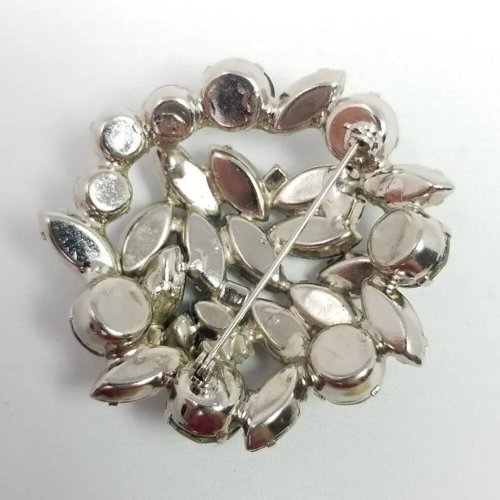 Vintage Gray Rhinestone Cluster Brooch, Marquise Shape, Silver Tone, 2 Inch - Picture 3 of 6